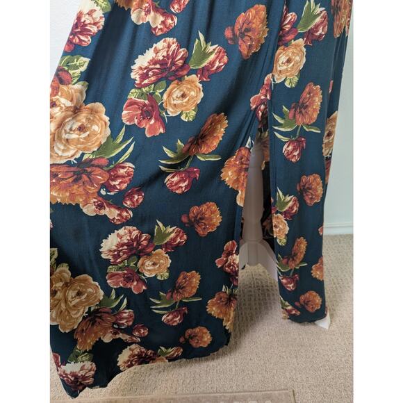 Xhileration Smocked Off The Shoulder Floral Green Maxi Dress Women S Bloomcore - Picture 10 of 12